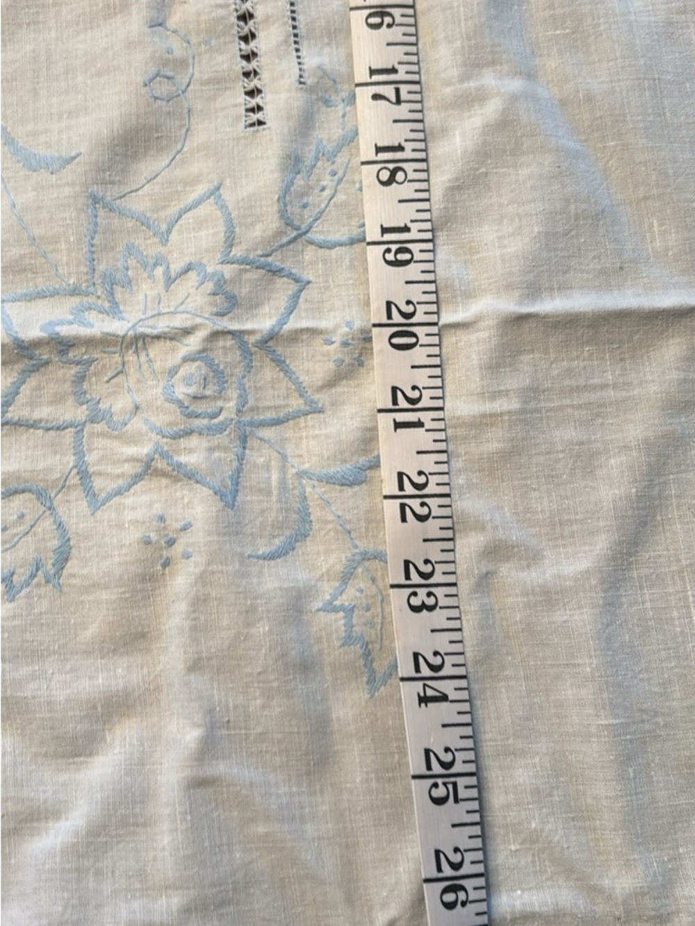 Vintage Light Blue Floral Embroidered Linen tablecloth 28 x 28
